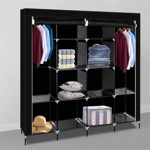 Miniatura 3 de Armario portátil para armario, organizador de almacenamiento con estantes y cubierta para colgar ropa, tela no tejida, fácil montaje (negro-4)