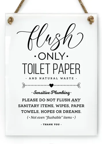 Reilly Originals Papel higiénico sensible de plomería de 6 x 8 pulgadas, letrero de baño de diseño Not Hopes & Dreams, listo para colgar, acabado