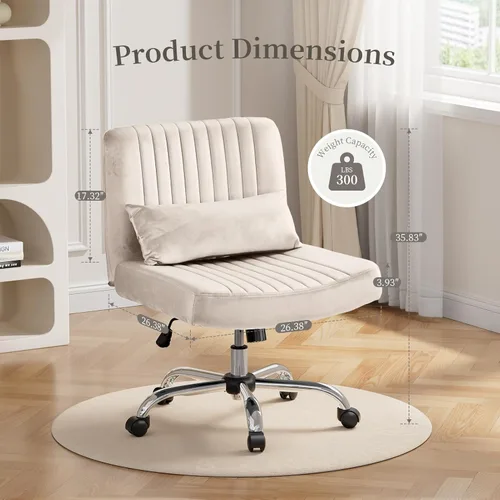 Miniatura 4 de Silla de oficina de terciopelo, silla cruzada de lujo con ruedas, cómoda silla de escritorio con patas cruzadas para oficina en casa, silla de Beige