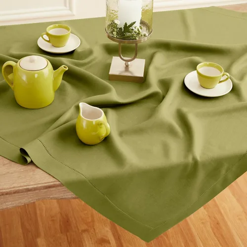 Miniatura 3 de Solino Home Mantel de lino verde aguacate de 52 x 52 pulgadas, mantel cuadrado de lino 100% puro, dobladillo clásico, lavable a máquina para 20