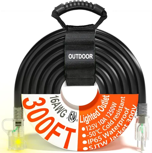 Miniatura 63 de HUANCHAIN Cable de extensión para interiores y exteriores, 50 pies, impermeable, calibre 16/3, flexible, resistente, cable de extensión para Amarillo