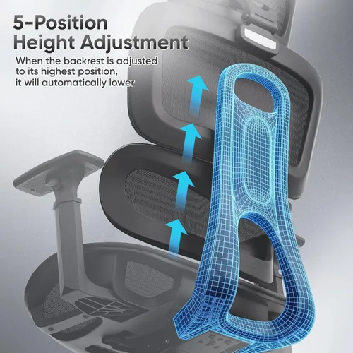 Miniatura 7 de Silla de oficina ergonómica, silla de escritorio ajustable con respaldo alto y asiento ajustable, reposabrazos 3D, bloqueo de inclinación reclinable