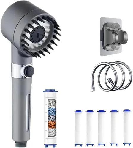 Miniatura 10 de Ion Drops - Cabezal de ducha negro, alta presión, 4 modos de pulverización, cabezal de ducha filtrado, boquillas antiobstrucción, filtro de agua