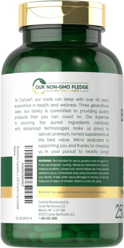 Miniatura 3 de Carlyle Boswellia Cápsulas de extracto 250 unidades Complejo Boswellia Serrata con extracto de pimienta negra Suplemento sin OMG, sin gluten