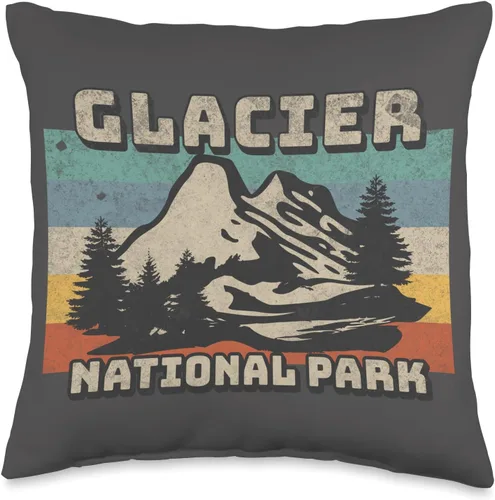 Glacier National Park Montana USA Outdoor Vintage Glacier National Park - Almohada (16 x 16 pulgadas), multicolor
