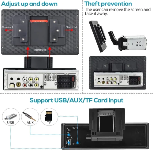 Miniatura 6 de Rimoody Estéreo de coche de 9 pulgadas con pantalla táctil desmontable, radio de coche con Bluetooth 5.0 Mirror Link FM/EQ USB/AUX/TF/SWC/MIC