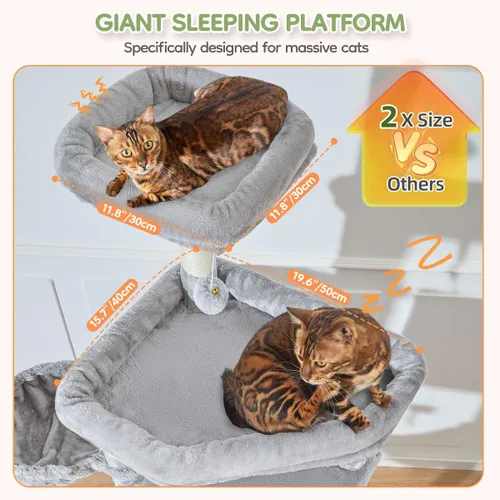 Miniatura 3 de Taoqimiao Árbol para gatos XXL de 79 pulgadas para gatos grandes, para gatos de gran tamaño, torre para gatos de varios niveles, 2 espaciosos