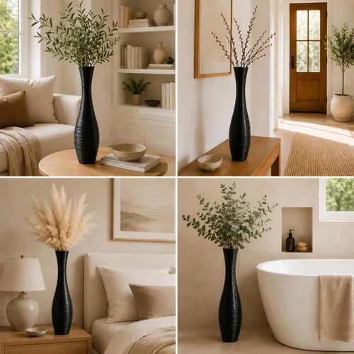 Miniatura 6 de Leewadee Florero decorativo alto para decoración de sala de estar, 20 ″, negro, resina