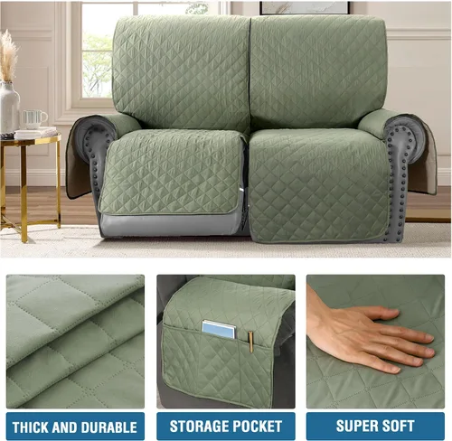 Miniatura 5 de H.VERSAILTEX Funda de sofá reclinable 100% impermeable con bolsillo para 2 asientos, antideslizante, suave, lavable, protector de muebles