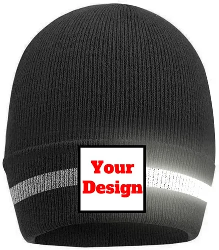 Hi Vis - Gorro de seguridad para personalizar tu logotipo, gorro de punto de invierno con tiras reflectantes unisex