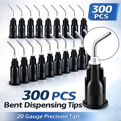 Miniatura 3 de 300 Piezas Puntas de Dispensación Dobladas de Calibre 20 Agujas Dispensadoras de Punta Roma Negra Puntas de Aguja Dispensadoras de Flujo Predoblado