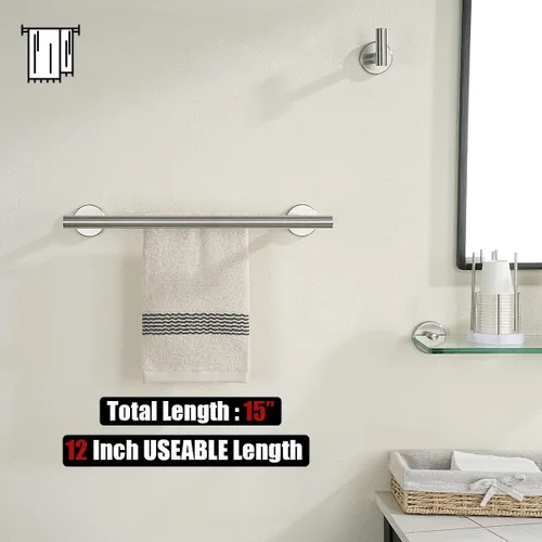 Miniatura 3 de JQK Barra Doble para Toallas, 15 Pulgadas de Acero Inoxidable 304 Engrosado 0.8mm Soporte para Toallero para Toallitas y Toallas de Mano de Baño
