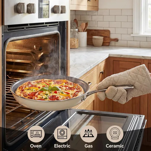 Miniatura 4 de Sartenes antiadherentes de cerámica Skillet, sartén grande antiadherente de 11 pulgadas para cocina, sin PFOA PTFE PFAs Gris ceniza
