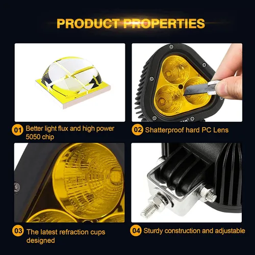 Miniatura 4 de Auxbeam Luz antiniebla LED ámbar de 4 pulgadas de 90 W, luz LED súper brillante de 9000 lm, luz LED todoterreno, luz amarilla, combo de inundación