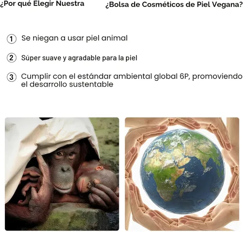 Miniatura 3 de Wandering Nature Bolsa de Maquillaje, Organizador de Maquillaje de Viaje, Estuche de Brochas Cosméticas para Mujeres en Cuero Vegano Ecológico, M