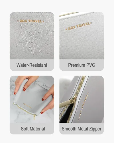 Miniatura 3 de GOX Bolsa de cosméticos, bolsa de viaje de gran capacidad, resistente al agua, bolsa de aseo y accesorios, organizador para mujeres y niñas, Gris