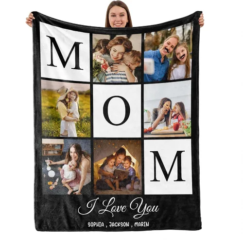Miniatura 8 de TURMTF Manta personalizada con foto para mamá de hija e hijo, regalos de boda personalizados para ella, él, pareja, esposa, marido, novia, novio