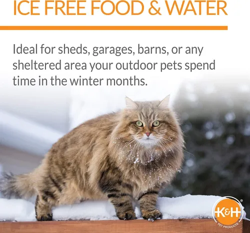 Miniatura 4 de K&H Pet Products Cuencos exteriores con calefacción para comida y agua de gatos, estación de alimentación Thermo-Kitty Café para gatos callejeros