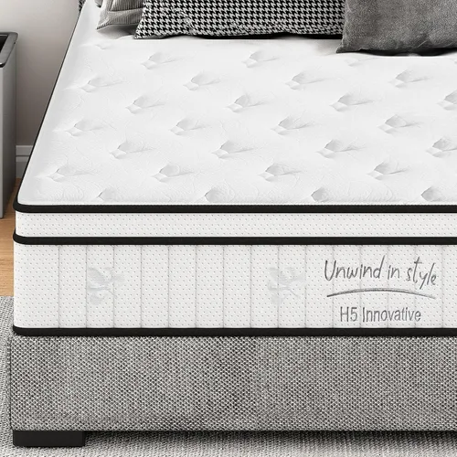 Miniatura 9 de Colchón individual de 10 pulgadas y cama en una caja, colchón híbrido tamaño King con espuma viscoelástica y resortes ensanchados laterales, tela