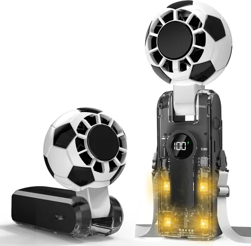 QQT Ventilador turbo portátil de mano con refrigeración por hielo, batería de 5 velocidades recargable plegable, luces LED de 4 modos, hasta 12 Negro