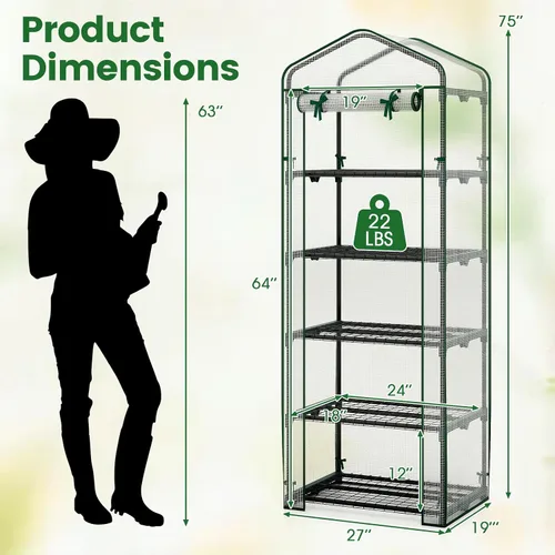 Miniatura 7 de Giantex Mini invernadero para interiores y exteriores, 27 x 19 x 75 pulgadas, casa portátil de cultivo de plantas con estantes de 5 niveles