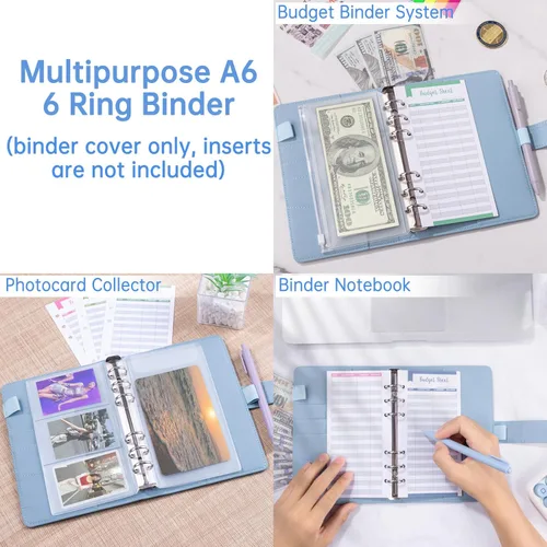 Miniatura 4 de Antner - Archivador de piel sintética con 6 anillos, para papel de tamaño A6, agenda personal con hojas sueltas y cubierta con cierre magnético, azul