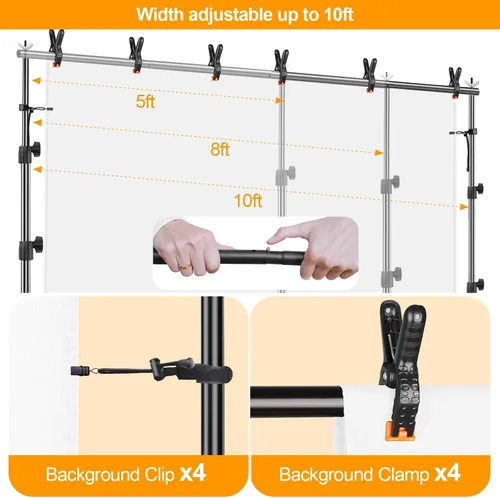 Miniatura 2 de Kit de soporte para telón de fondo EMART, marco ajustable de 8.5 x 10 pies para fotografía, soporte de fondo para pancarta de sesión de fotos