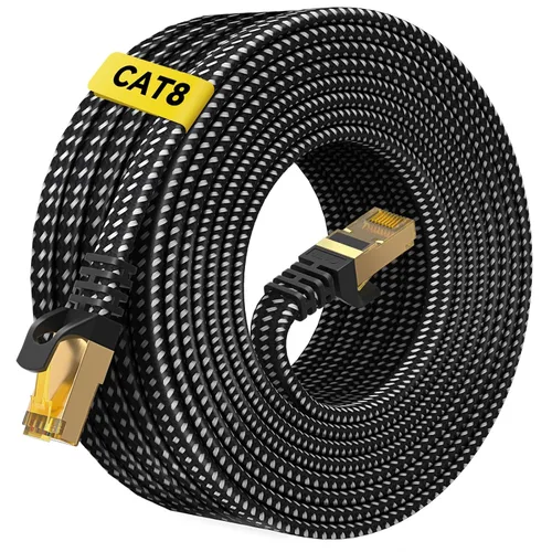 Miniatura 11 de ARISKEEN Cable Ethernet Cat 8 de 30 pies, cable para conexión de red LAN Cat8 de 40 Gbps y 2000 MHz, cable plano RJ45 blindado de alta velocidad
