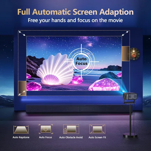 Miniatura 5 de [3500 ANSI/aplicaciones oficiales/audio de 65W] Proyector 4K para exteriores con WiFi y Bluetooth, enfoque automático, proyector inteligente Bronce