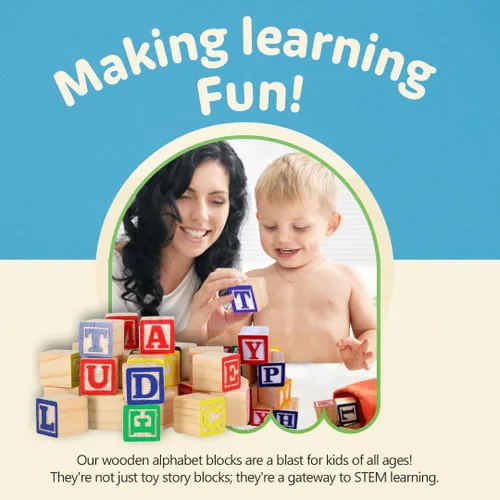 Miniatura 6 de 30 bloques con letras de colores de Skoolzy Juguete de construcción en madera ABC, para bebés, guarderías y preescolar Bloques de madera de lectura