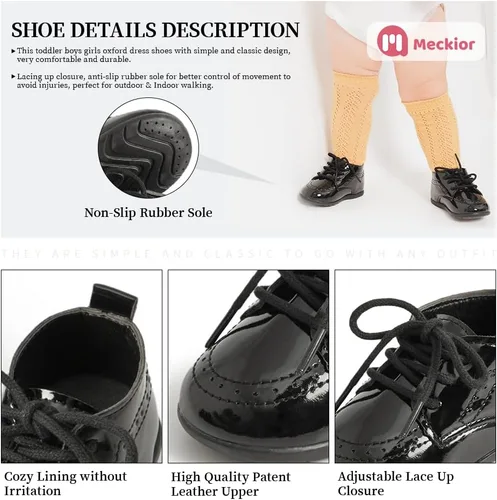 Miniatura 4 de Meckior Zapatos de Boda Clásicos para Bebés Niños y Niñas de Cuero Sintético PU, Mocasines Brogue, Zapatos Oxford para Niños Pequeños, Zapatos