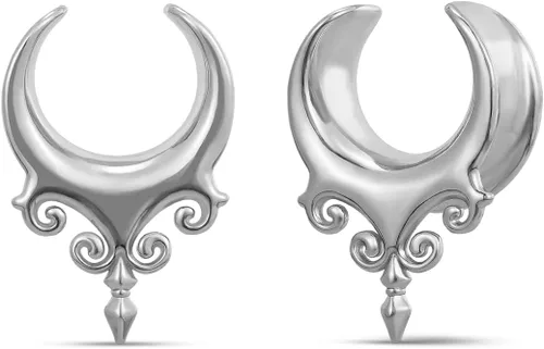 Miniatura 13 de ERKUOO 2 túneles ocultistas góticos barrocos de oreja de 2G a 1 pulgada de corazón, llama, media luna, espiral, dilatadores, joyería de piercing