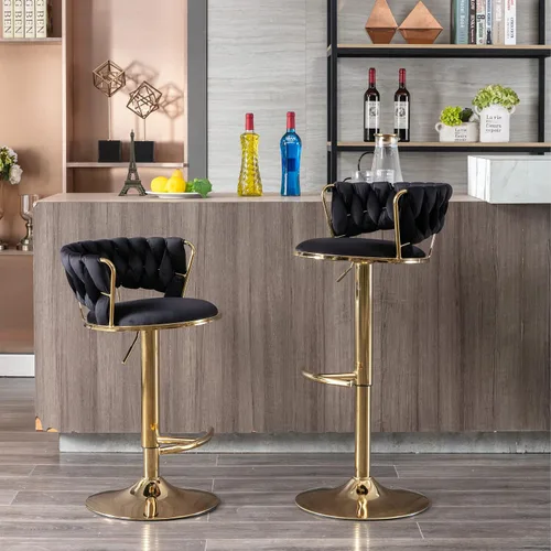 Miniatura 5 de Juego de 2 taburetes de bar tejidos de terciopelo, taburetes de cocina de altura ajustable, silla de isla, sillas de bar giratorias de 360°, chasis