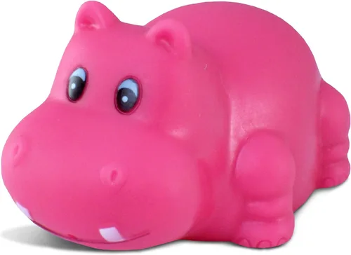 DolliBu Hippo Bath Buddy Squirter - Juguete flotante de goma hipopótamo rosa, divertido juego de baño para niños pequeños, lindo y suave, juguete de