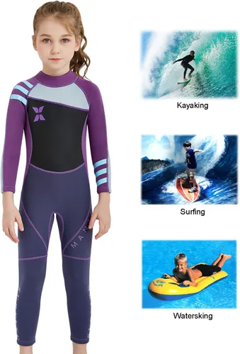 Miniatura 17 de DIVE & SAIL Traje de neopreno de 0.098 in para niños, manga larga, protección UV, traje de baño térmico