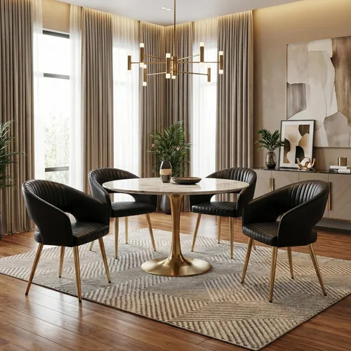 Miniatura 9 de Juego de 2 sillas de comedor modernas, tapizadas de piel sintética dorada con respaldo hueco, sillas de cocina con reposabrazos decorativos