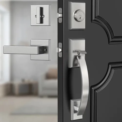 Miniatura 10 de Manija de puerta delantera negra ajustable 12.7 pulgadas manija de entrada exterior pesada reversible Manija de puerta negra