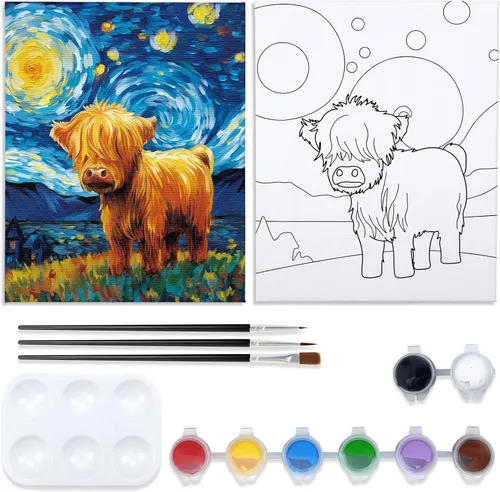 VOCHIC Kit de pintura en lienzo predibujado para pintar para adultos, kits de fiesta, pintura y sorbo, suministros de fiesta, lienzo de 8 x 10 para