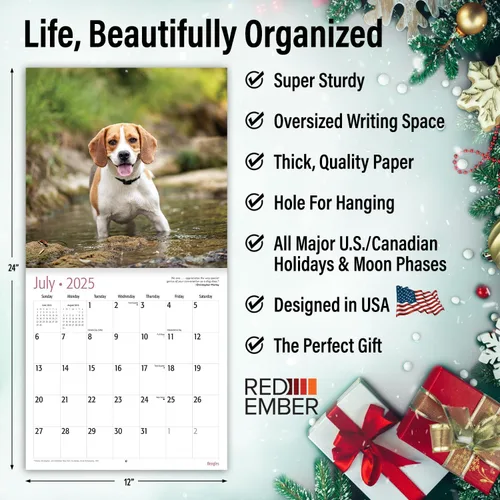Miniatura 3 de RED EMBER Beagles - Calendario de pared 2025 de 12 meses, 12 x 24 pulgadas, abierto, papel grueso y resistente, para regalo, calendario 2025