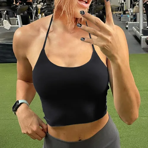 Miniatura 2 de Sujetador de mujer sin espalda Halter Crop Top acolchado sujetadores deportivos soporte ligero tiras sexy entrenamiento Tank Bras mujeres