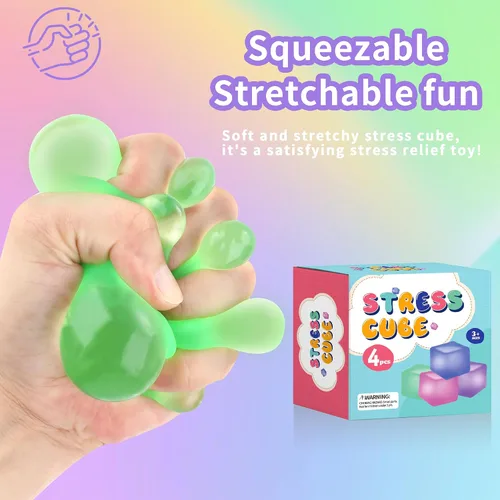 Miniatura 3 de Paquete de 4 cubos de juguete antiestrés para aliviar la ansiedad y el estrés con sustancia gruesa, juguetes antiestrés para el aula, bolas