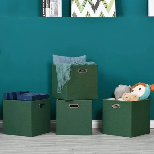 Miniatura 7 de Cubo de almacenamiento de 11 x 11 pulgadas, caja plegable de lino con asas, cesta de organización plegable, juego de 4 cajones de gran capacidad