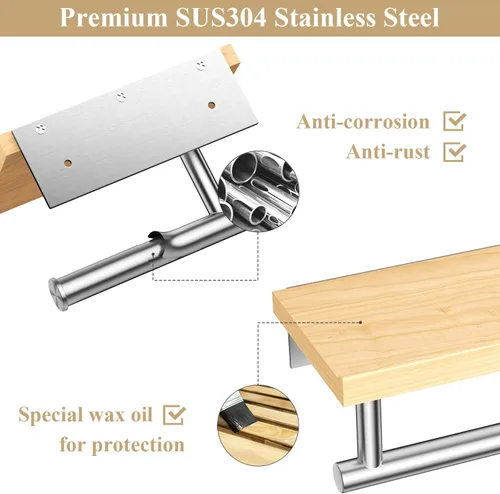 Miniatura 4 de Tindbea Soporte de papel higiénico con estante de madera, soporte de rollo de papel de seda de madera para montaje en pared, níquel cepillado