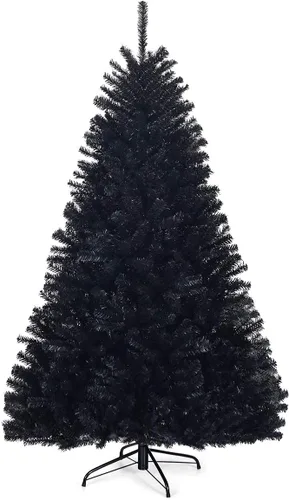 Goplus Árbol de Navidad negro sin luz de 6 pies, árbol de Halloween artificial con 1036 puntas de rama, soporte de metal, árbol completo de Navidad