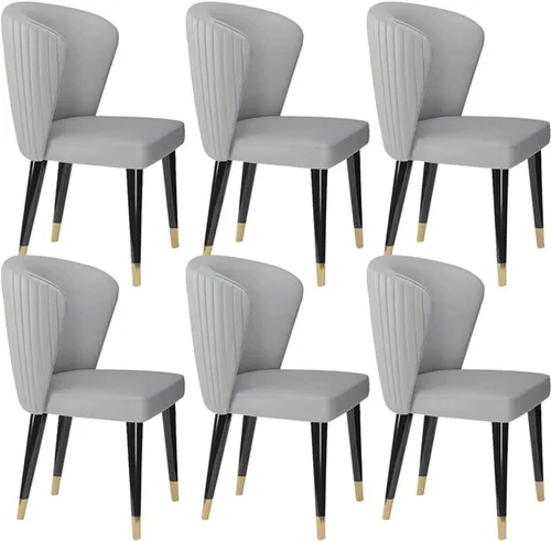 Miniatura 7 de Juego de 6 sillas de comedor de cuero de microfibra artificial, sillas de cocina con patas de madera maciza para habitación, cocina, sala de estar