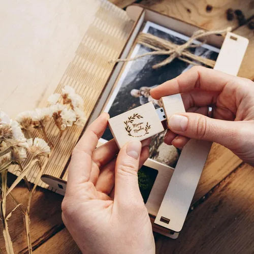 Miniatura 6 de Caja de fotos de boda para impresiones, caja de memoria de madera para fotos y unidad flash USB 3.0 (opcional), caja de regalo personalizada