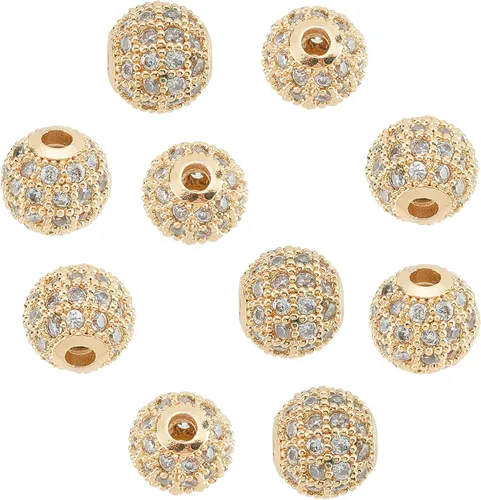 Miniatura 14 de NBEADS 10 piezas de 0.315 in chapado en estante de latón con circonita cúbica redonda de cristal negro plomizo y cuentas redondas de circonita