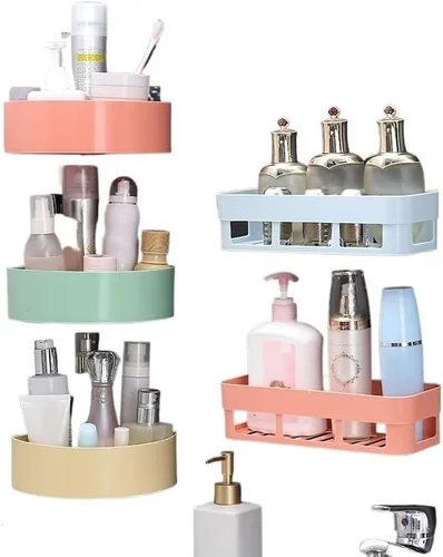 Miniatura 3 de Organizador de ducha Estante de baño organizador adhesivo para baño, cesta de almacenamiento de gel de champú, decoración de esquina de baño