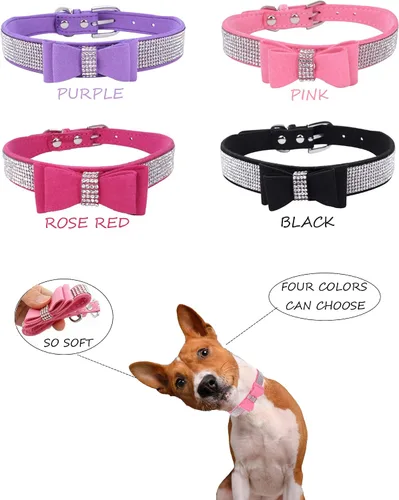 Miniatura 2 de Collar de perro con diamantes de imitación para perros pequeños, medianos y grandes, collares ajustables de cuero gamuza con brillantes para perros