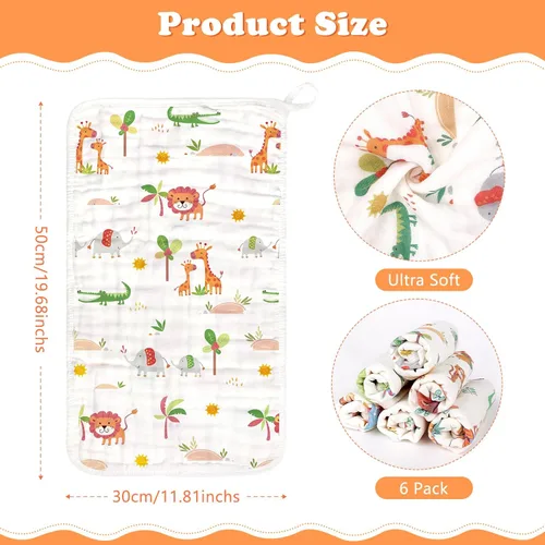 Miniatura 2 de decalsweet Paños de muselina para bebé, paquete de 6 paños de muselina para eructos, 100% algodón, grandes, 20 x 12 pulgadas, suaves, 6 capas